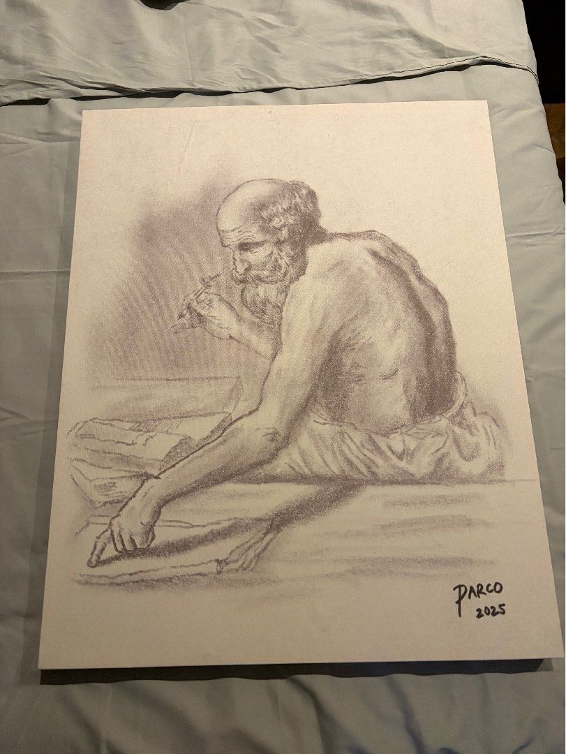 (St Jerome) Original Drawing on Canvas (Category: Art & Prints) located in Pasig City. Submitted by xifyfinds (Listing ID 1436029676, Image 1). Description: - Original drawing printed on canvas - 24” x 30” - Detailed figure depiction - Stretched on wooden frame - Ready to hang - Perfect for wall decor.