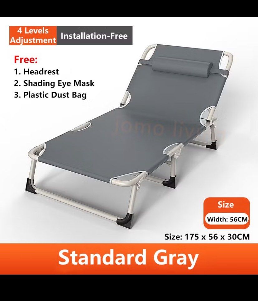 Standard Gray Folding Bed with Headrest