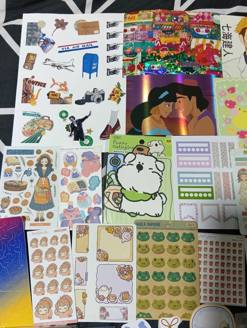 [TAKEALL] Destash Journaling Stationeries and Stickers (Category: Stationery & School Supplies) located in Pasig City. Submitted by charlottedestash_ (Listing ID 1436012549, Image 2). Description: DESTASH TAKE ALL Stickers and Stationery for Journaling +additional freebies 15 sticker sheets with varying textures and sizes 5 postcards/art prints sticker flakes and vynils + sealed bread memo pad + button pin + washi sampler Payment first thru Gcash