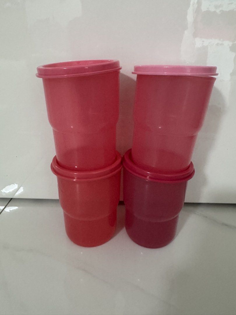 Tupperware Pink Cups with Lids - Set of 4444635001001748480