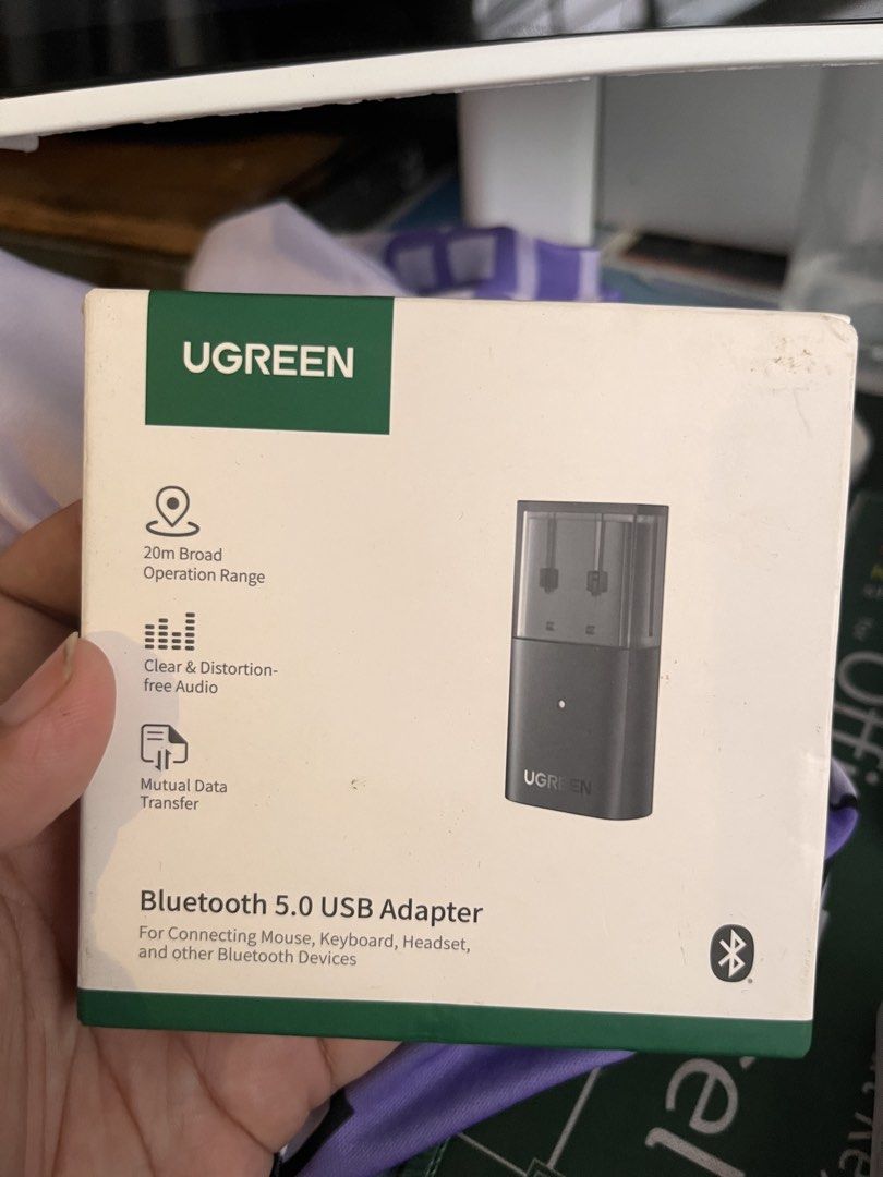 UGREEN Bluetooth 5.0 USB Adapter (Category: Cables & Adaptors) located in Cavite. Submitted by tifanny.goods (Listing ID 1436011695, Image 1). Description: - UGREEN Bluetooth 5.0 USB Adapter for wireless connectivity. - Broad 20m operation range. - Crystal-clear, distortion-free audio. - Connects to mouse, keyboard, headset, and other Bluetooth devices. - Supports data transfer..