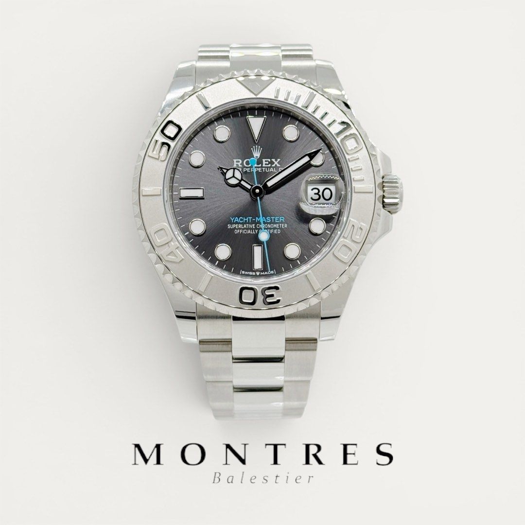 Unworn October 2025 Rolex 37MM Yacht Master 268622 Slate Dial (Category: Watches) located in Singapore. Submitted by montresbalestier (Listing ID 1435970310, Image 1). Description: Please follow us for updates on our latest watches! Brand: Rolex Model: Yacht Master Reference: 268622 Size: 37MM Material: Stainless Steel & Platinum Bezel Dial: Slate Condition: Unworn, unsized, double tags Warranty: Dated October 2025 Price is based on cash or inter