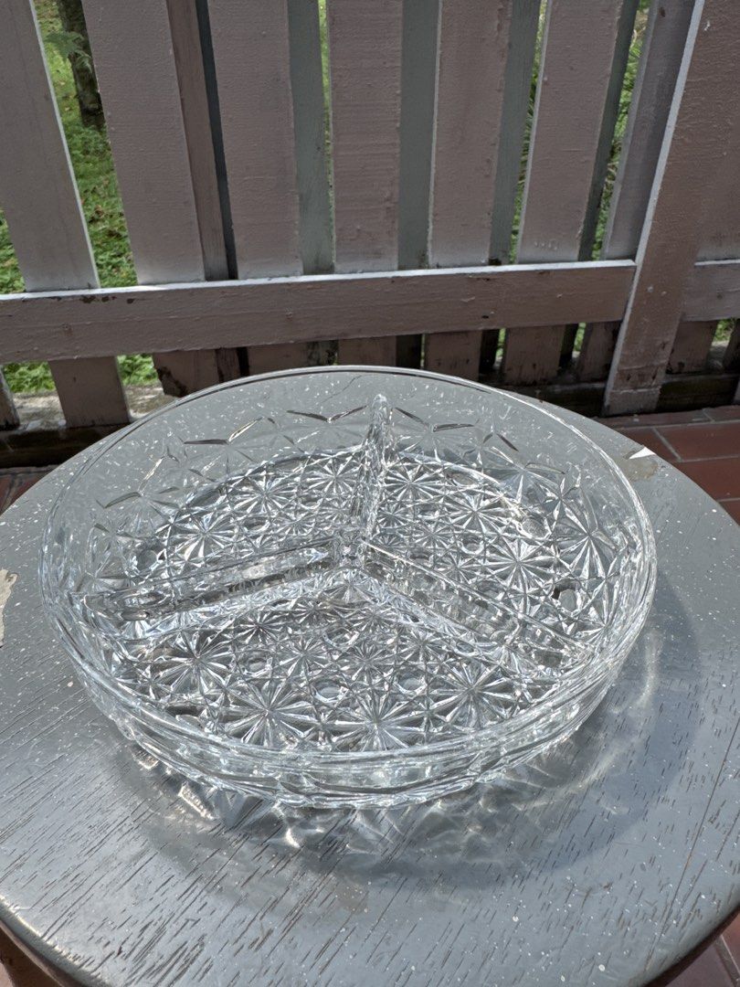 Vintage Crystal Divided Serving Dish