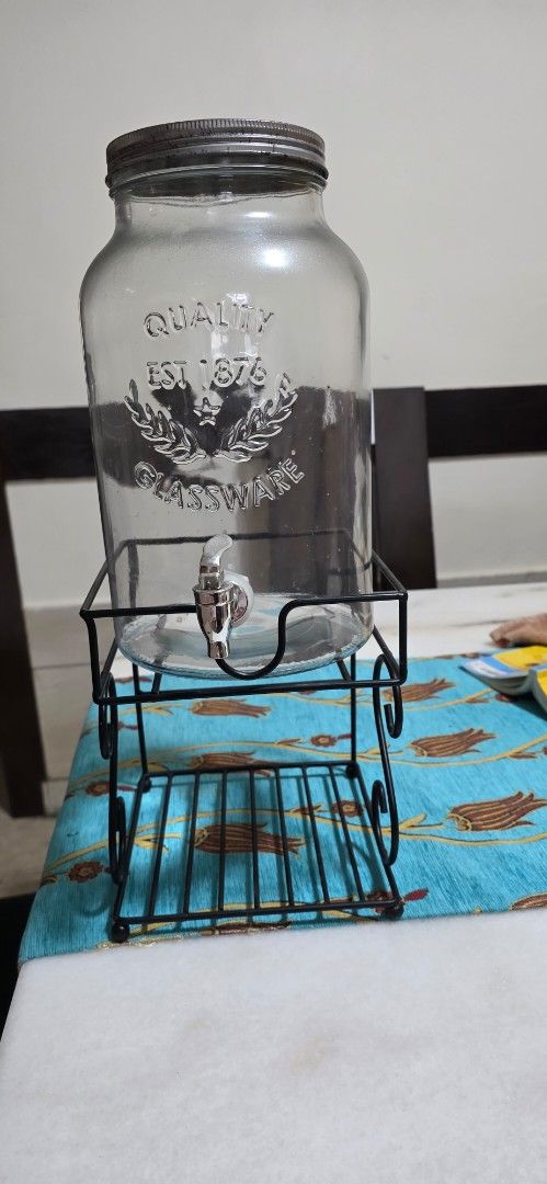 Vintage Glass Drink Dispenser with Metal Stand