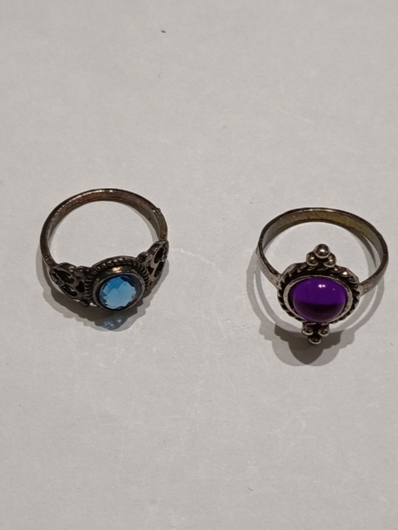 Vintage Rings with Gemstones (Category: Rings) located in Famy. Submitted by potato.label (Listing ID 1436010559, Image 1). Description: - One ring: blue gemstone - One ring: purple gemstone - Intricate designs - Settings - copper and alloy - Adjustable sizes - P500.00 for 2 pieces; P280.00 per piece.