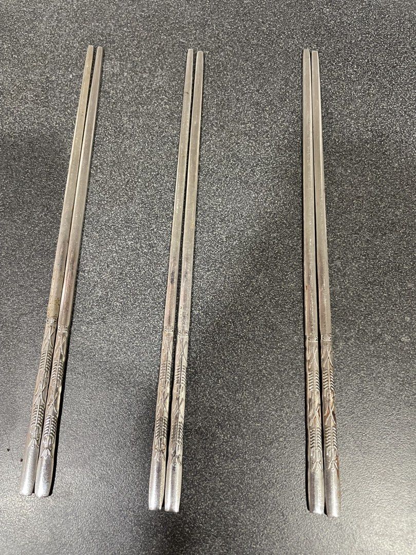 6 pairs Vintage Silver Chopsticks Set444636771921448963