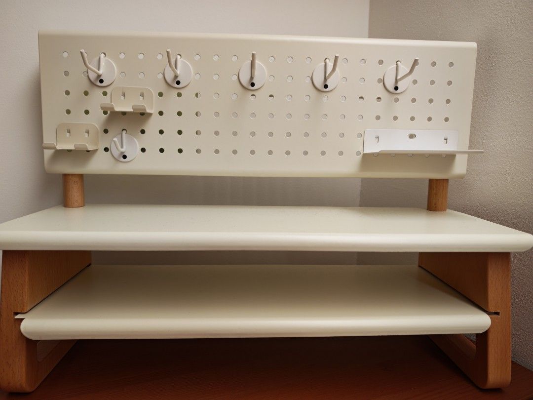 White Desk Organizer with Hooks and Shelves
