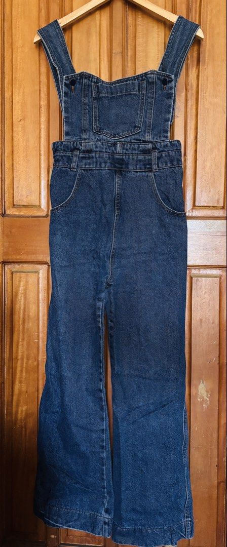 Wide Leg Straight Cut Denim Jumper (Category: Jumpsuits) located in Quezon City. Submitted by loveroux (Listing ID 1436029065, Image 1). Description: With slight flaw at the back zip. Fits up to medium..