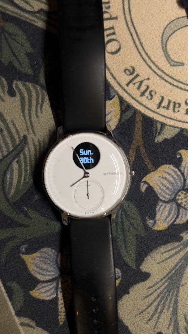 Withings Steel HR Smartwatch (Category: Wearables & Smart Watches) located in Paranaque City. Submitted by btslite (Listing ID 1436088172, Image 2). Description: - Withings Steel HR smartwatch - White watch face - Black strap with extra blue strap - Displays time, date, steps, and battery percentage - Features heart rate monitor - In good working condition - with charger ⚠️ Condition: Pre-loved / second-hand. Not brand new—may have minimal signs 
