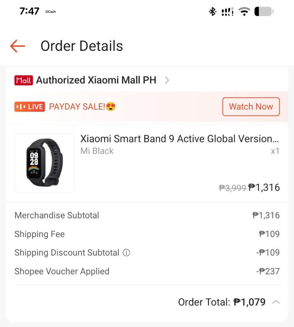 Xiaomi Smart Band 9 Active (Category: Wearables & Smart Watches) located in Pasig City. Submitted by S07613 (Listing ID 1436029920, Image 2). Description: Brand new Xiaomi Smart Band 9 Active Not yet opened Bought from S/hopee Mall for P1079 rfs: Bought as extra since my other smart watch was missing for days, but found it before this Xiaomi band was delivered. .