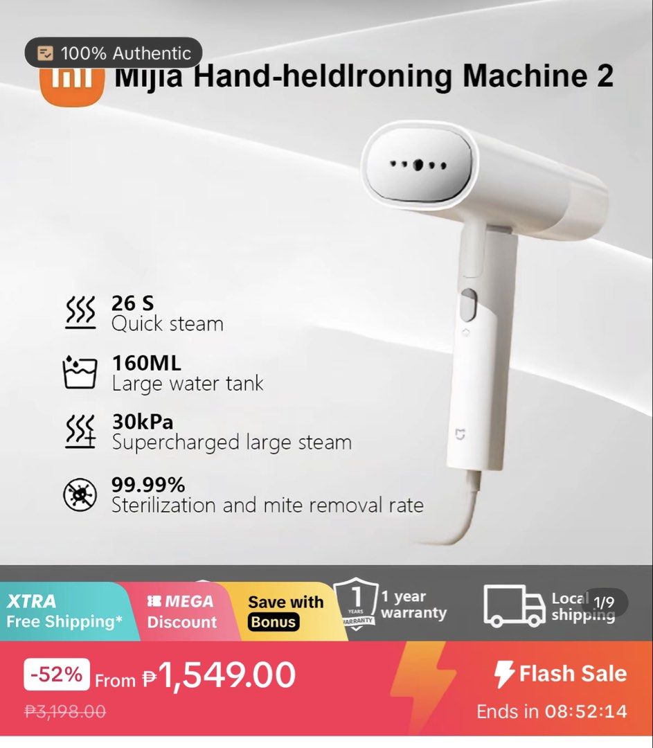 Xiaomi Steamer (Category: Irons & Steamers) located in Cavite. Submitted by shopnshare (Listing ID 1435529196, Image 2). Description: Sleek, handy clothes steamer. Issue: Steamer doesn’t work when I tested it earlier. But can still be used as a regular iron. Hence selling low. Original Price: 1,800+ Issue: Steam doesn’t work. Regular iron is still working. Been a while that we haven’t used this for we were out of town. Maybe you could still fix t