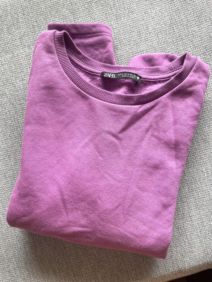 Zara Puff Sleeve Sweatshirt - Purple (Category: Longsleeves) located in Pasig City. Submitted by TrishODeclutter (Listing ID 1435971316, Image 2). Description: - Zara purple sweatshirt with puff sleeves, made in Turkey, size S - Like new, used twice, store bought at Zara Shang RFS: Decluttering pre-pregnancy clothes, help me buy clothes that fit 😅 Location: Pasig, near Tiendesitas (buyer books for pick up).