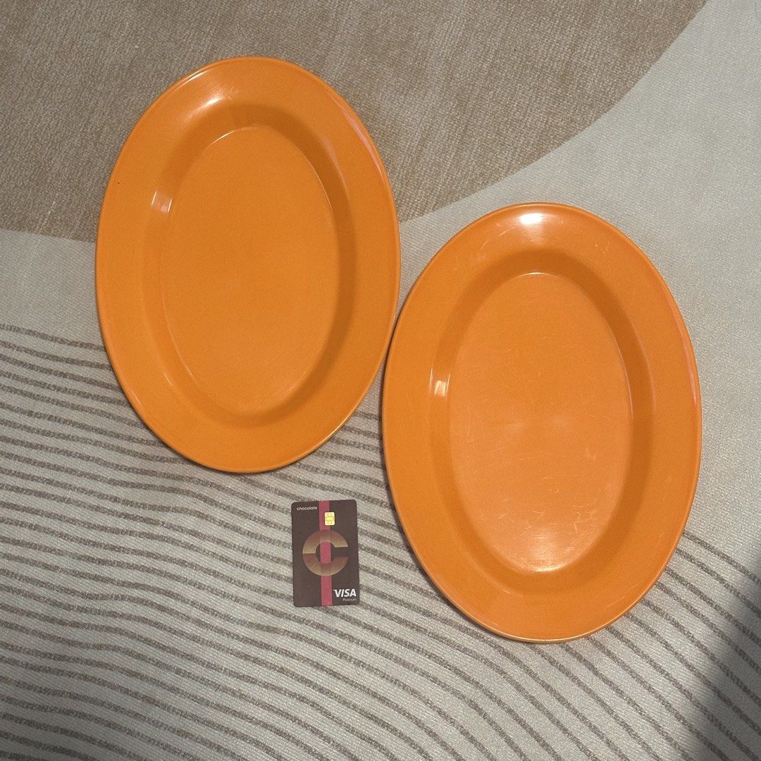 2 Big Orange Oval Plates