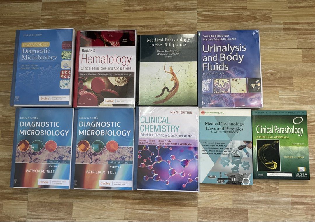 2nd- & 3rd-Year MedTech Books (Category: Textbooks) located in Manila. Submitted by celine3103 (Listing ID 1436216050, Image 1). Description: -ALL in Good condition — well taken care of (hindi masyado nagamit) -Minimal highlights (only Strasinger & Belizario) -Clear, colored prints and high-quality images -Tape-bound with plastic covers (same content as original copies) -Mostly paperbacks; Belizario is hardcover -Also available for discounted bun