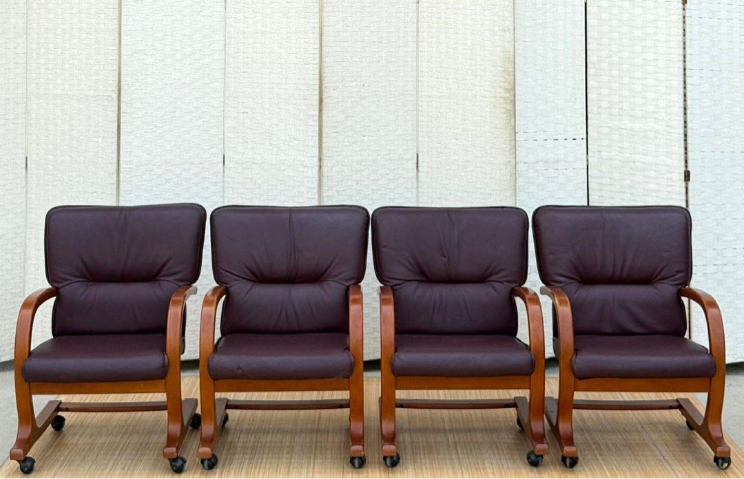 4pcs Accent Chairs (Category: Chairs) located in Manila. Submitted by elliefurnies31 (Listing ID 1436244361, Image 2). Description: JAPAN SURPLUS 4PCS "SA-FU" LEATHER ARMCHAIR WITH WHEELS IN GOOD CONDITION SIZE: 16H x 22L x 22.5W inches.