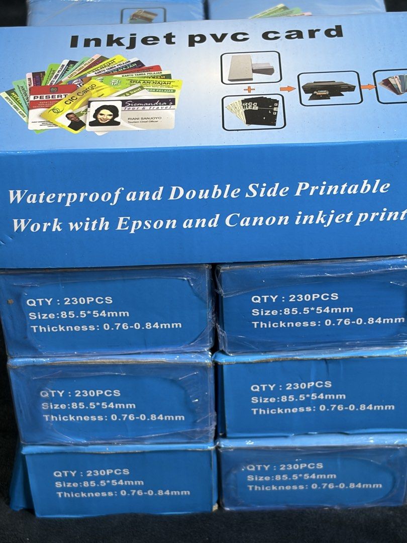 7 box PVC Cards (brand new) (Category: Printers, Scanners & Copiers) located in Manila. Submitted by thenewmen96 (Listing ID 1436194931, Image 3). Description: take all Brand new 7 box pvc cards Waterproof and Double Side Printable QTY : 230PCS/box Size:85.5*54mm Thickness: 0.76-0.84mm original price is 7,000 now selling 2,700.