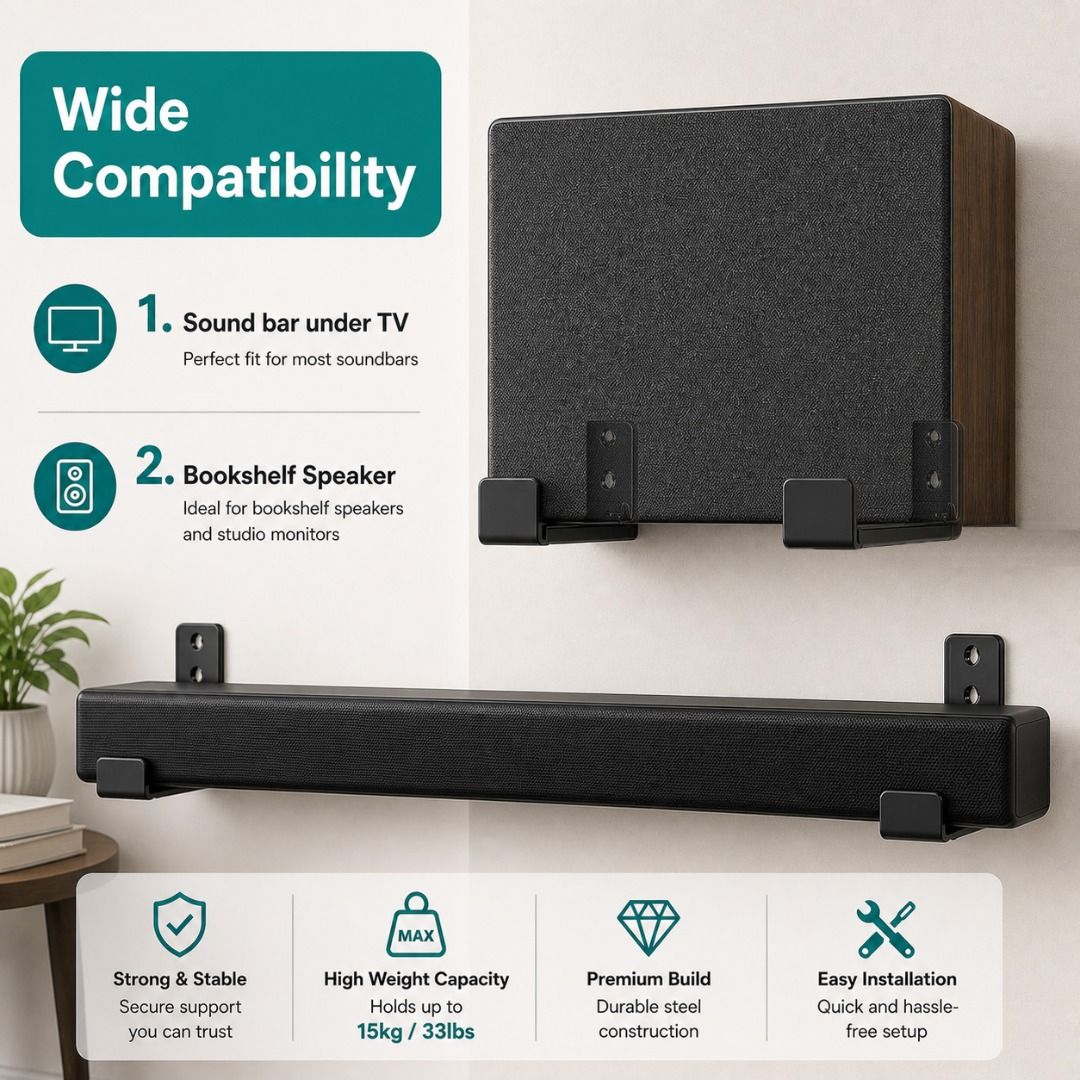 Adjustable Soundbar Bookshelf Speaker Wall Mount Brackets