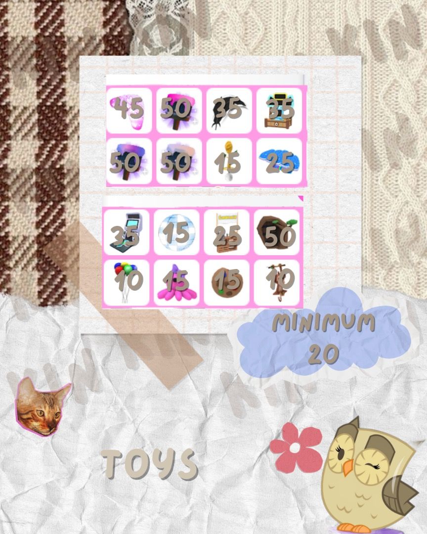 Adopt Me: Toys (Category: In-Game Products) located in Caloocan City. Submitted by kieromxz143_6 (Listing ID 1436124117, Image 1). Description: Please send me a direct message if you are interested in purchasing. You may also check the item first before proceeding with your purchase..