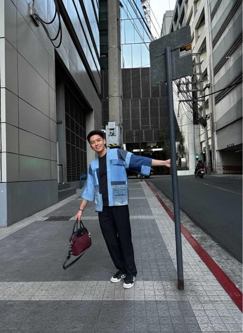 All denim patchwork kimono covrrup (Category: Tshirts & Polo Shirts ) located in Makati City. Submitted by funkyfindsinc (Listing ID 1436222254, Image 2). Description: A second life, stitched with purpose. This kimono top is made entirely from thrifted clothing-each fabric carefully chosen, cut, and pieced together to create one harmonious garment. Different colors, prints, and textures come together through thoughtful design and handcraft. What 