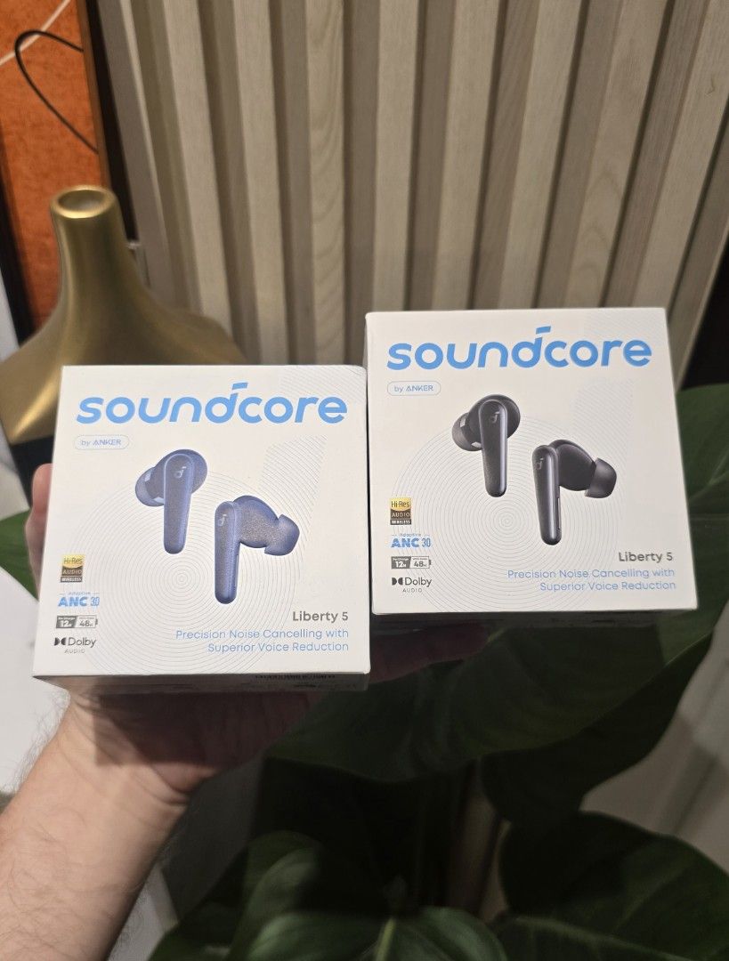 Anker Soundcore Liberty 5 (Category: Headphones & Headsets) located in Malabon City. Submitted by hyrugadgets (Listing ID 1436250052, Image 1). Description: Anker Soundcore Liberty 5 Playtime 48hours with Adaptive ANC Price: P.2,990 Loc: Malabaon Pin: Hyru Gadgets.