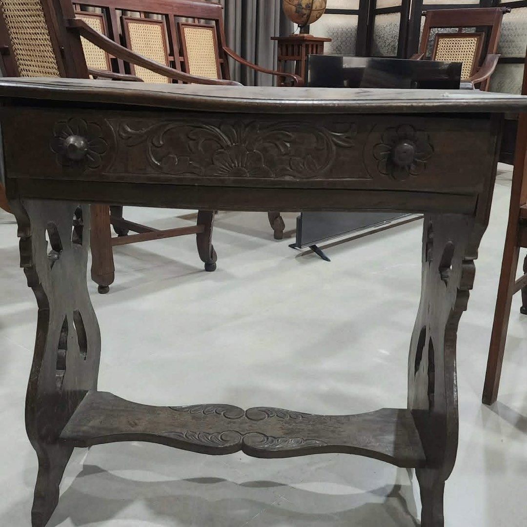 Baguio Woodwork Mini Console Table (Category: Tables & Sets) located in Paranaque City. Submitted by lnce.e (Listing ID 1436173242, Image 3). Description: Approx. Measurements: L = 28 in (2ft 4 in) W = 15 in (1ft 3 in) H = 26.5 in (2ft 2.5 in) Made around 1980s Parañaque Loc.