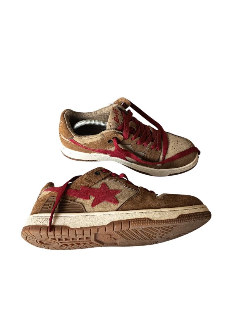 Bape (Category: Sneakers) located in Cuartero. Submitted by geobarredo (Listing ID 1436143016, Image 2). Description: BAPE Sk8 Sta Low 'Wheat Red'🔥 Elevate your rotation with these standout Sk8 Stas. Featuring a premium wheat-colored nubuck upper and that signature bold red star, these are a must-have for any BAPE collector. Released as part of the 2021 collection, they perfectly blend vintage skate vibes with modern streetwear luxury. •Conditio
