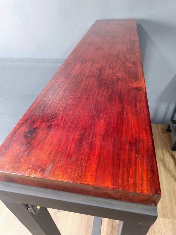 Space Saving Bar Table Set for Food Business, Cafe, Restaurant (Category: Tables & Sets) located in Manila. Submitted by vendorhappy (Listing ID 1436206263, Image 3). Description: Bar Table: - 12L x 54W x 42H inches - Solid mahogany wood top smooth finish - Matte black steel frame Bar Stool 4 pieces: - 11L x 11W x 41.5H inches (29 inches seat height) - Black faux leather back and seat rest cushions - Matte black steel frames Non package price: Ta