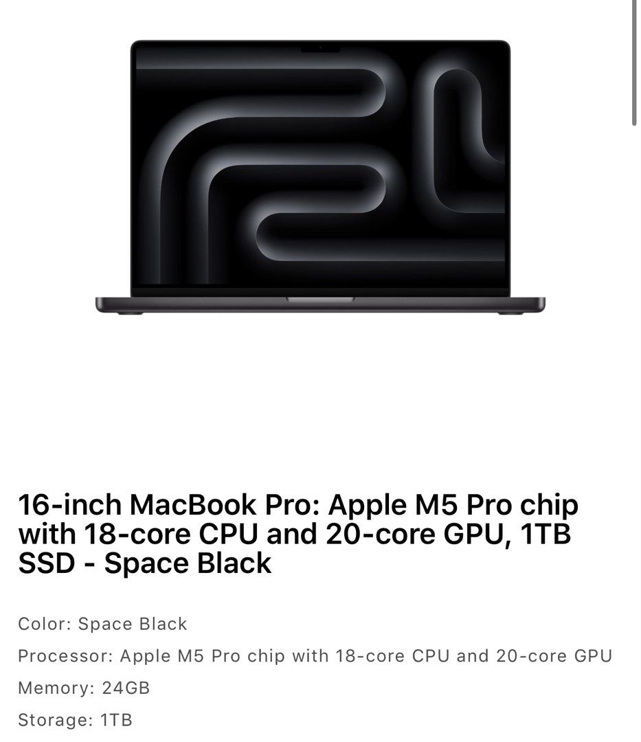 [BNIB] Apple MacBook Pro M5 Pro 16" - Space Black445928379809146882