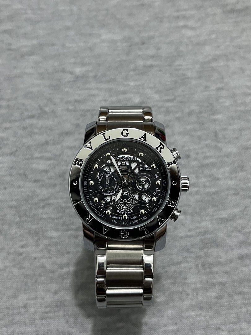 BVLGARI CHRONO SKELETON DIAL (Category: Luxury Watches) located in Manila. Submitted by aihzenbalt91094 (Listing ID 1436100134, Image 1). Description: - BVLGARI CHRONO SKELETON DIAL - 44 MM - WITH DATE - AUTOMATIC - JAPAN SOURCE - HEAVY/HEAVY STRAP - WATER RESISTANT - DOUBLE LOCK - WORKING - AS NEW - NO ISSUE - WITH BOX IF CLAIM - CLAIM 1,500.
