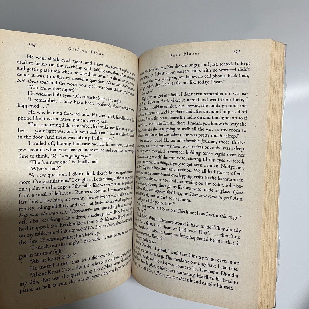 Dark Places by Gillian Flynn (Category: Storybooks) located in Makati City. Submitted by selle__ (Listing ID 1436244666, Image 2). Description: — US Paperback edition. — Complete pages, minimal foxing, it doesn’t affect the experience of reading. — Has plastic cover. — MOP: GCash, Cash, Bank Transfer — MOD: Meet up, Lalamove, J&T — LOC: Evangelista, Makati / Morayta, Manila / San Antonio, Parañaque.
