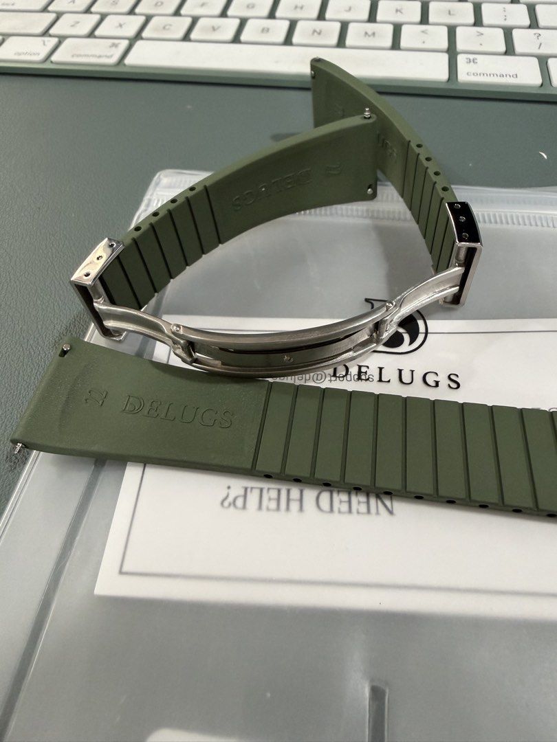 Delugs CTS Rubber Strap 22-18, Olive Green (Category: Luxury Watches) located in Quezon City. Submitted by --ro-- (Listing ID 1436100707, Image 3). Description: Delugs CTS Rubber Strap 22-18, Olive Green 3 pcs strap but 2 were already cut to my size. Please check photos. =========== FKM Rubber Cut-To-Size (“CTS”) rubber watch strap. Customisable to fit your wrist perfectly and secured with a sleek leaf-spring deployant clasp, it is also available