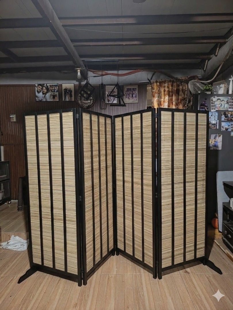 Divider Room Partition (Category: Other Home Furniture) located in Taytay. Submitted by when_z (Listing ID 1436188865, Image 1). Description: Hey there! Check out this stylish Japanese - style room divider! It's foldable, making it super easy to move around and set up wherever you need a little privacy or to section off a space. The design is clean and modern, perfect for adding a touch of zen to your home. Material: Wooden Native/Buri Blinds. Si