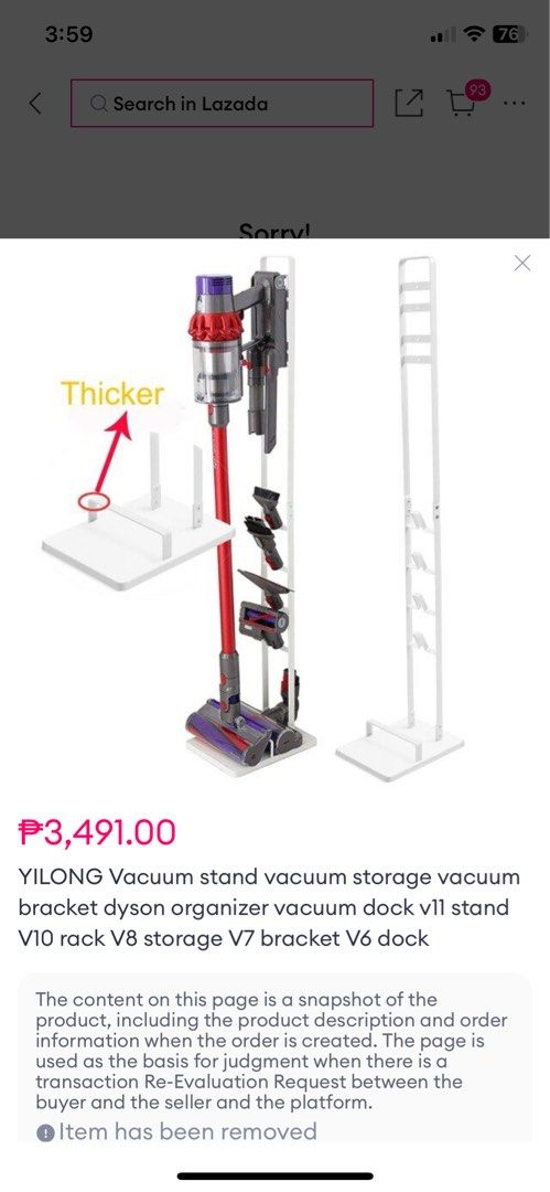 Dyson vacuum stand (Category: Vacuum Cleaner & Housekeeping) located in Antipolo. Submitted by ckaydl (Listing ID 1436175013, Image 1). Description: Not Dyson brand but compatible with Dyson Original price is 3K+ flaw: slight discoloration lang as seen in photo -complete screws -sturdy -serves its purpose -mabigat yung metal 📍Lower Antipolo pick-up via Lalamove or we can arrange a meet-up depende sa loc.