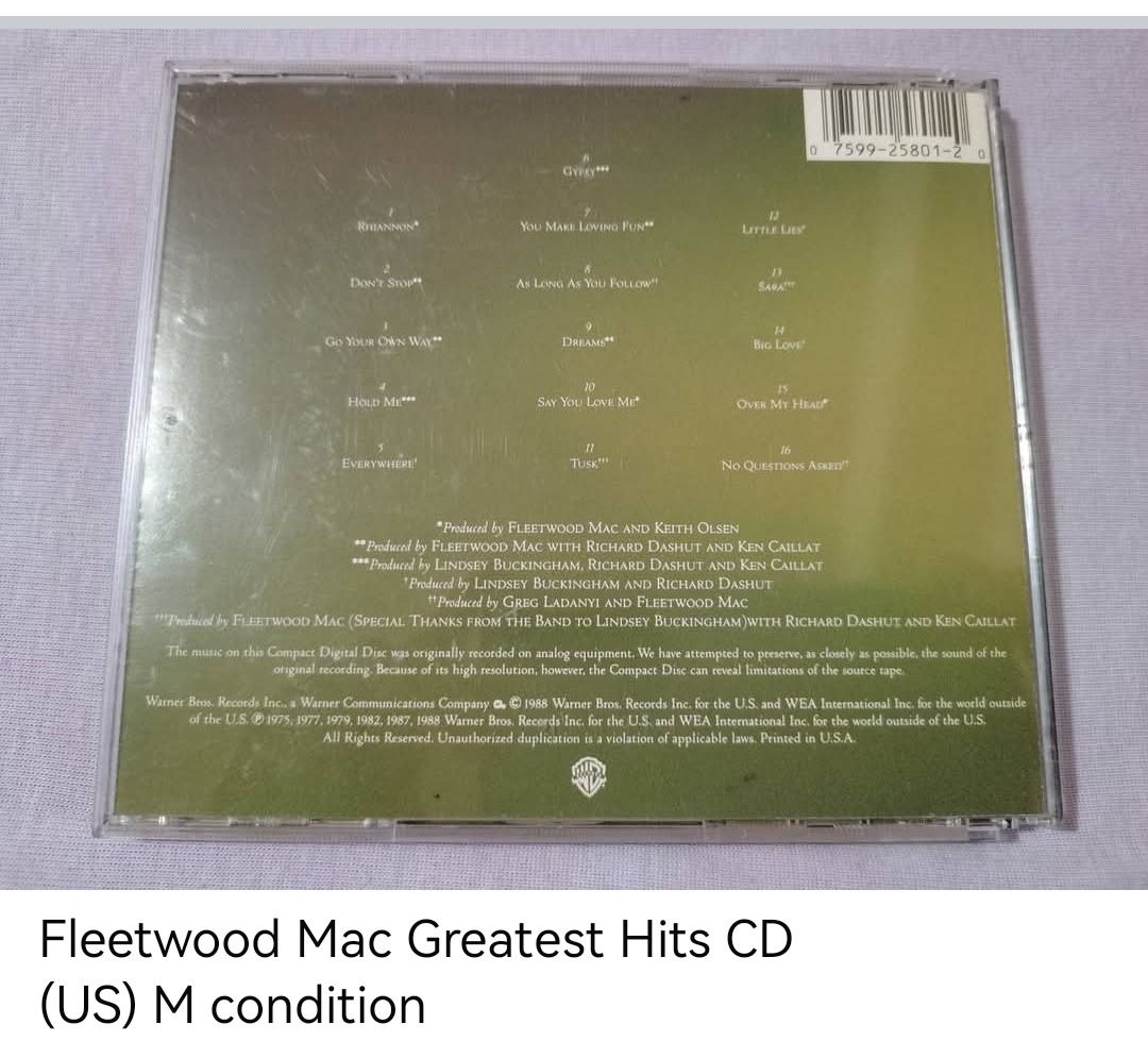 Fleetwood Mac Greatest Hits CD (unsealed) (Category: CDs & DVDs) located in Dangcagan. Submitted by cd_haven5 (Listing ID 1436140380, Image 2). Description: #FORSALE #FORSALE #FORSALE #Authentic #Legit #Original We only sell original items. All items posted are on hand. Please message me for availability of the item/s because the items are also posted on my other online stores. All items are imported unless stated PH. We also accept Pre-orders. P