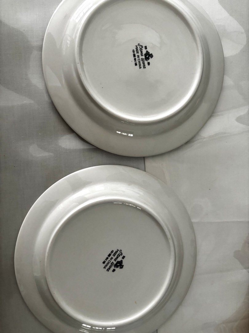 Floral Plates - Set of 2 (Category: Dinnerware & Cutlery) located in Taytay. Submitted by goodboyty (Listing ID 1436100595, Image 2). Description: - Set of two plates - Floral design - White base with pink and blue striped rims - Floral pattern in the center.