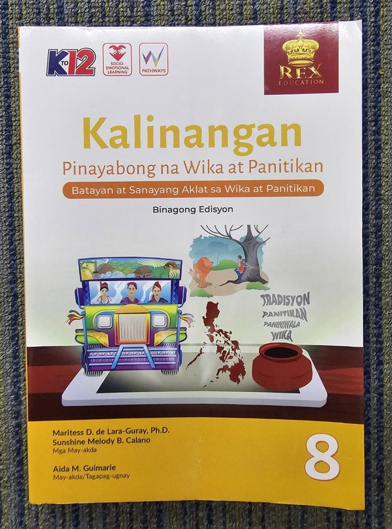 For Grade 8: Kalinangan 8, Binagong Edisyon (Category: Textbooks) located in Quezon City. Submitted by the_l1ttlej0ys (Listing ID 1436101211, Image 1). Description: preowned but unused 🥳 copyright 2023 in very good condition >no writings >has highlights on 2 pages only.