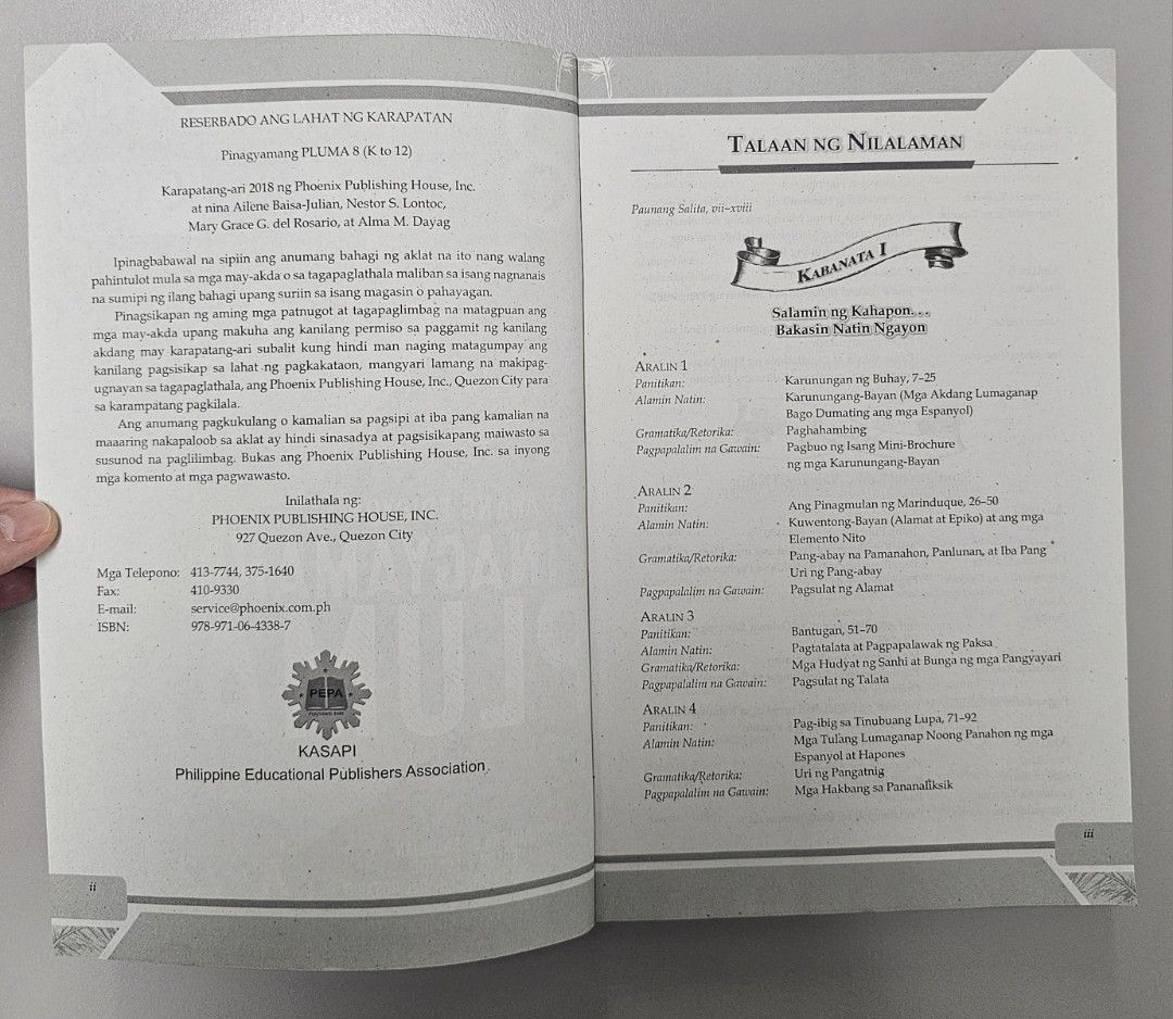 For Grade 8: Pinagyamang Pluma 8, 2nd ed. (Category: Textbooks) located in Quezon City. Submitted by the_l1ttlej0ys (Listing ID 1436252107, Image 2). Description: preowned but unused 🥳 copyright 2018 in very good condition (no writings).