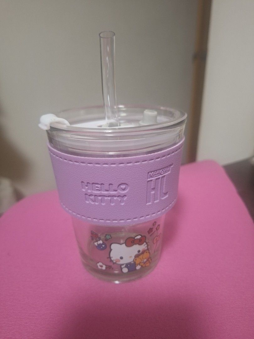 Hello Kitty Glass Tumbler With Straw (Purple)