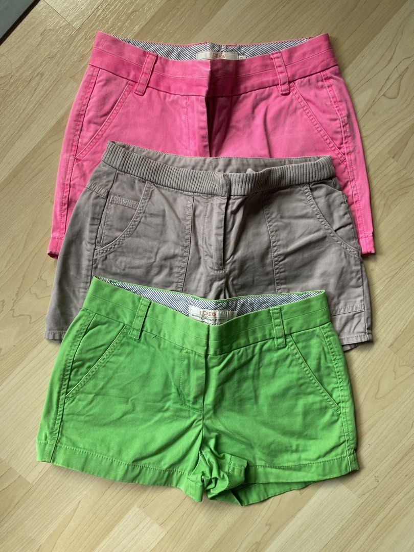 J. Crew Chino Shorts - Assorted Colors (Category: Shorts) located in Mandaluyong City. Submitted by declutteringmodenow (Listing ID 1436176731, Image 1). Description: - J.Crew Chino Shorts - Set of 3 - Colors: Pink, Taupe, Green - Size: 00, fits XS - Material: 100% Cotton - Features: Classic design, pockets - Perfect for casual wear - Comfortable, broken-in feel.
