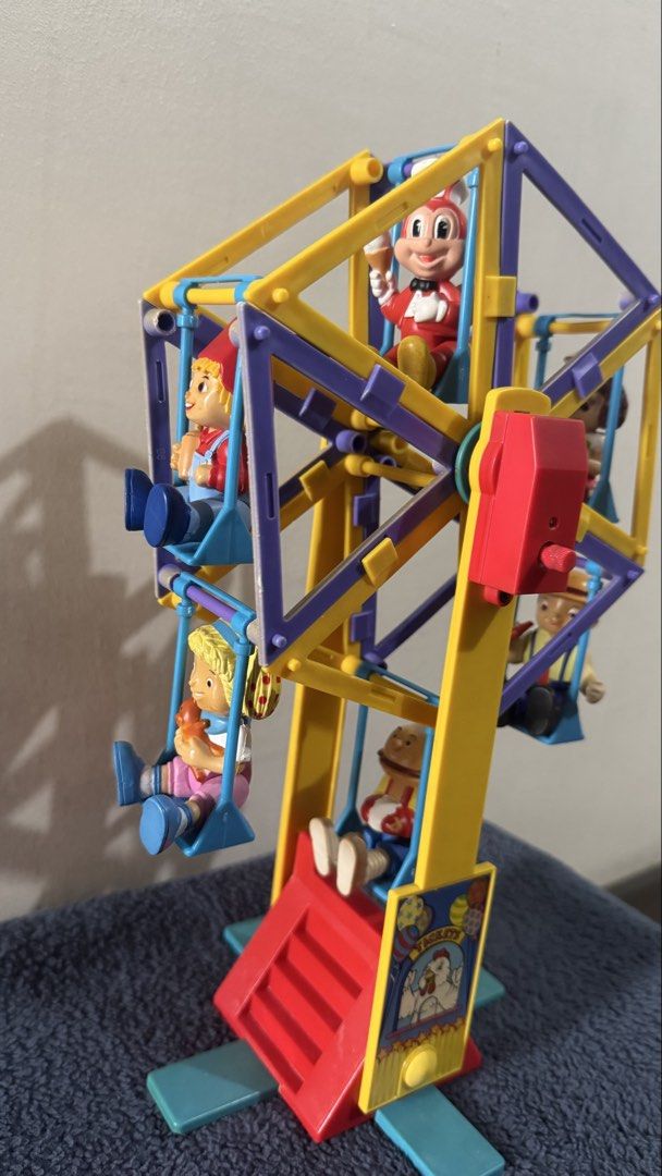 Jolly Spin Wheel-Complete (Rare) (Category: Kids Toys) located in Paranaque City. Submitted by pengkit (Listing ID 1436248641, Image 2). Description: - Brand: [JOLLIBEE] - Model: [JOLLY SPIN WHEEL] - Complete set of Jolly spin wheel Jollibee, Hetty, Twirlie, Mr. Yum, Champ and Popo. - Chickee Stand for Ferris wheel - Discoloration issue - Working gimik .