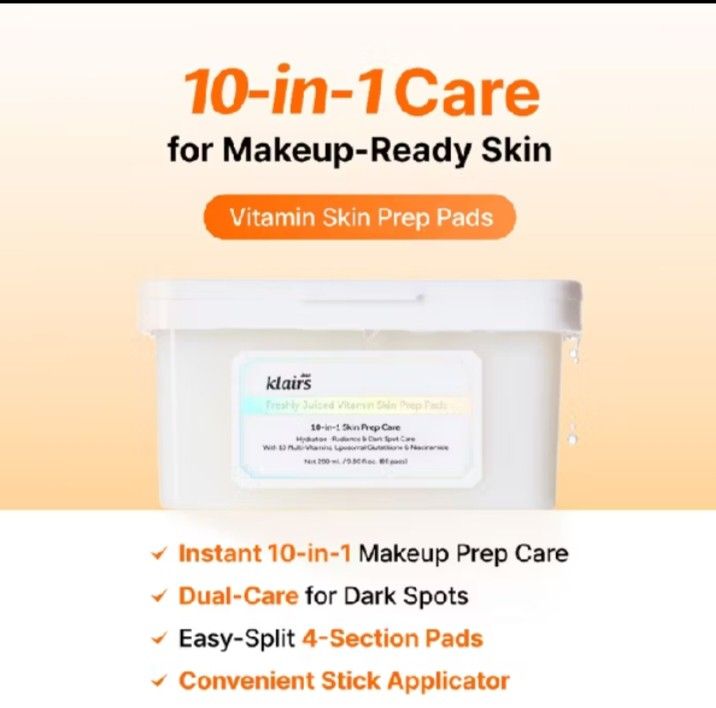 Klairs Vitamin C Prep Pads (Category: Face Care) located in Manila. Submitted by idressupreloved (Listing ID 1436112478, Image 1). Description: Brandnew and sealed Original from Korea 2 pcs available on hand Php 400 each.