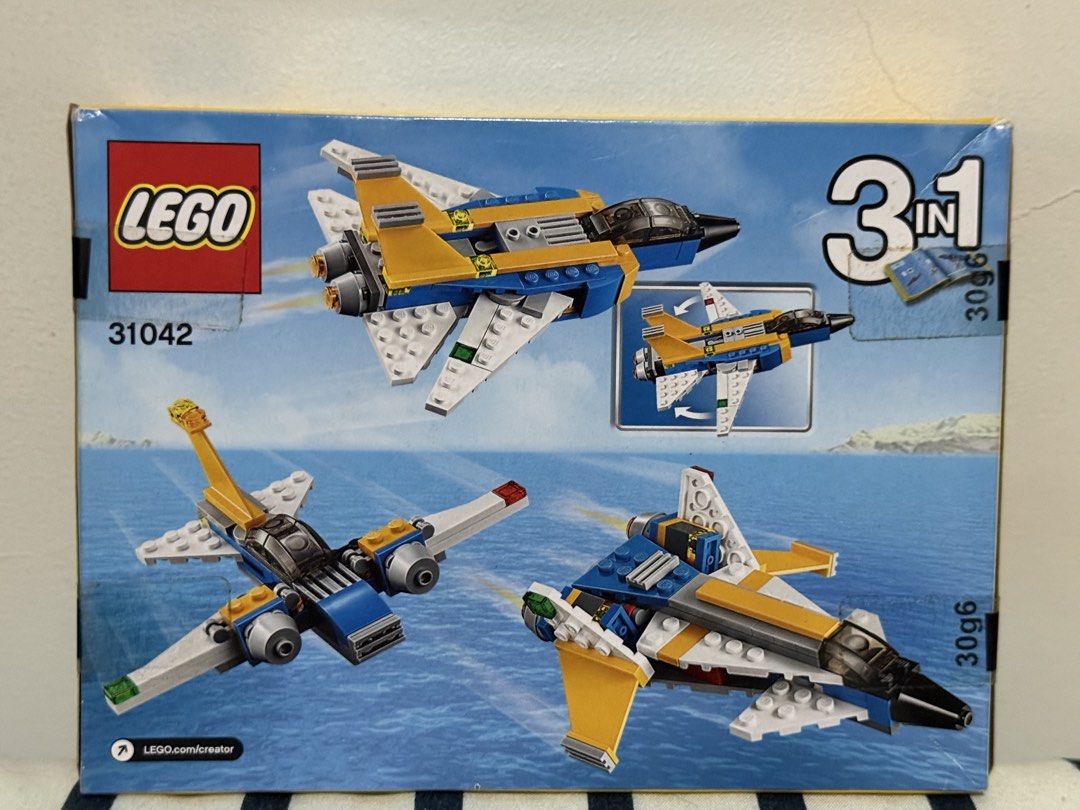 LEGO Creator 3-in-1 Jet 31042 (Category: Lego & Building Sets) located in Marikina City. Submitted by quickbird.6e17d1 (Listing ID 1436180441, Image 2). Description: - LEGO Creator 3-in-1 set (31042) - Build 3 models: Jet, Helicopter, or Boat - Suitable for ages 6-12 - Box shows all models - 30g6 variant SEALED!!!! 🫰.
