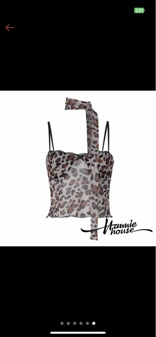 Leopard Print Top with Scarf | tag: y2k, alt (Category: Sleeveless) located in Angeles City. Submitted by leo.rivera444 (Listing ID 1436220997, Image 1). Description: - Leopard print design - Thin straps - Tie detail at the neck - Fitted silhouette - Delicate lace trim - Versatile for casual or night out looks No damage.