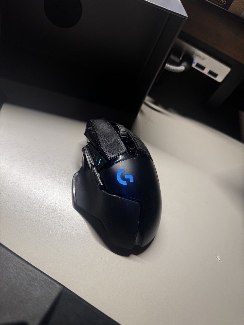 Logitech G502 Wireless Gaming Mouse (Category: Mouse & Mousepads) located in Marilao. Submitted by miguelsanti (Listing ID 1436233056, Image 2). Description: In good physical condition, no defects/issue Box still in good condition with receipt, all accessories (cable, dongle, weights) 3rd party dock and XL desk mousepad included.