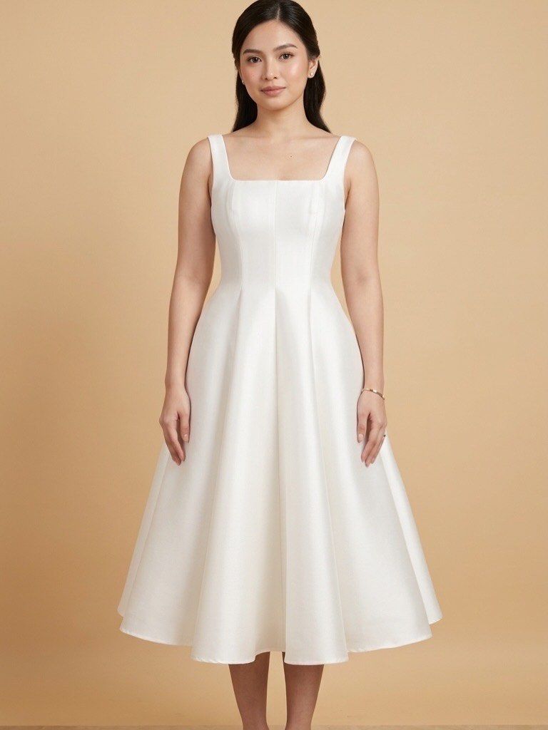 Made to Order -White panel A line Dress (Category: Evening dresses & gowns) located in Manila. Submitted by veemcqc (Listing ID 1436172905, Image 1). Description: Made to Order ✨ “Arian” Panel A-Line Dress Perfect for prenup, birthdays, graduations, and other special occasions. 🤍 With Bust pads and Boning Available in different colors. Price: ₱5,300 — XS to Medium ₱5,550 — Large to XL Skirt length: 28 inches from natural waist (midi length).