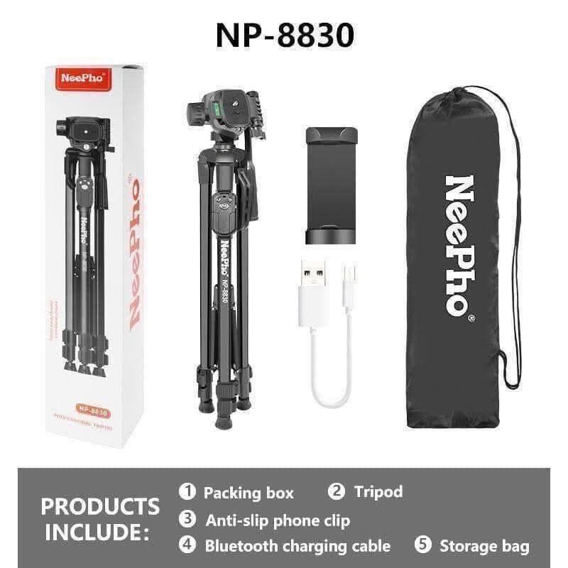 Neepho NP-8830 Tripod with remote (Category: Tripods & Monopods) located in Manila. Submitted by yzcartph (Listing ID 1436171847, Image 1). Description: Neepho NP-8830 Tripod with remote Foldingheight:55cm Maximumheight:150cm.