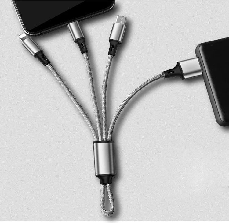 New Fast Charging 3 In 1, USB-C, Micro USB, Nylon Braided Fast Charging Usb Cable(Grey)