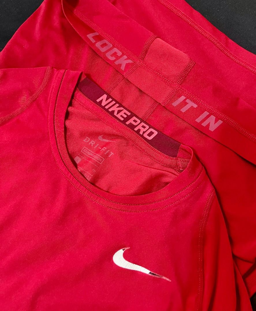 Nike Pro Dri-fit Compression Shirt - Red (Category: Tshirts & Polo Shirts ) located in Taguig. Submitted by LessThan (Listing ID 1436233600, Image 3). Description: Nike Pro Dri-fit Compression Shirt Color Red Size when not expanded: Body (15" x 25-26" inches), Sleeves (5" x 5"-6" inches) - White Nike logo on the front - Nike Pro logo on collar - breathable ribbed panel/mesh-type fabric on back - Made with performance fabric - Perfect for training