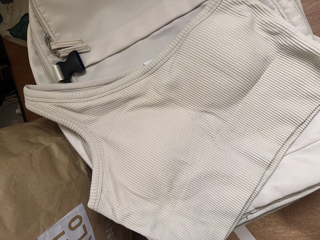 One Shoulder Sports Bra (Category: Activewear) located in Manila. Submitted by readysellgo (Listing ID 1436226259, Image 1). Description: - Cream-colored, one-shoulder sports bra - Brand: An Action A Day - Features a ribbed texture - can fit M-L - Suitable for workouts and casual wear - Comfortable and stylish design - see pic for the stain, can just be an inner top for layering.