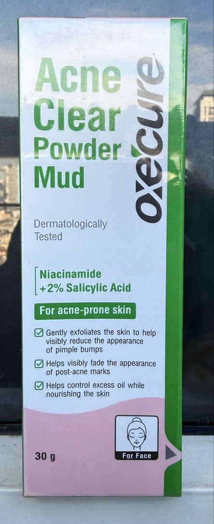 Oxe'cure Acne Clear Powder Mud 30g (Category: Face Care) located in Subic. Submitted by corncarts (Listing ID 1436213599, Image 1). Description: - Oxe'cure Acne Clear Powder Mud: 2-in-1 blemish corrector & face mask. - Contains Niacinamide & 2% Salicylic Acid. - Gently exfoliates to reduce pimple bumps. - Helps fade post-acne marks. - Controls excess oil. - Use as a face mask 2x a week for 6-12 hours..